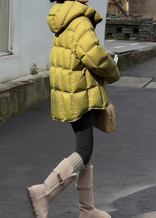 Green Hooded Zippered Drawstring Duck Down Down Coat Winter