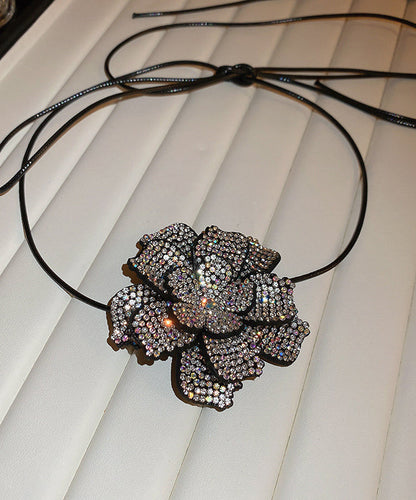 Black Leather Cords Zircon Pendant Necklace