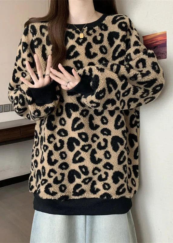 Diy Brown Oversized Leopard Faux Fur Sweatshirt Winter