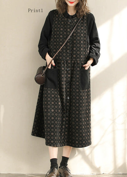 Spring Print Pockets Denim Vest Dresses