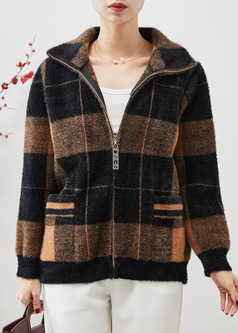 Colorblock Zip Up Plaid Mink Velvet Coats Spring