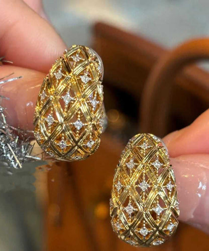 Gold Sterling Silver Alloy Zircon Hollow Out Hoop Earrings