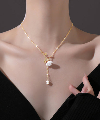 Diy White Copper Overgild Rose Tassel Pendant Necklace