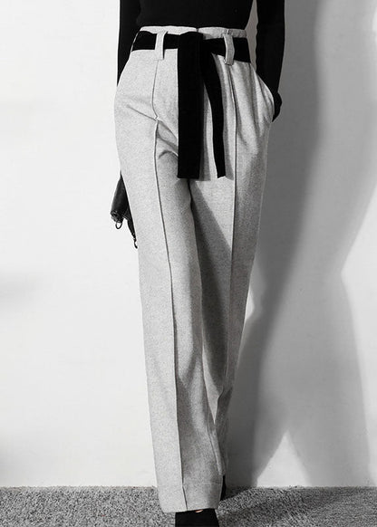 Simple Light Grey Tunic Woolen Straight Pants Spring