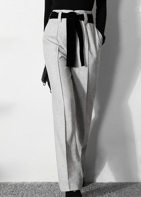 Simple Light Grey Tunic Woolen Straight Pants Spring
