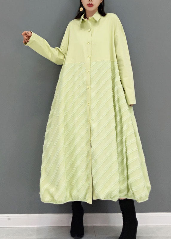 Green Striped a Line Skirts Maxi Dresses Button Spring