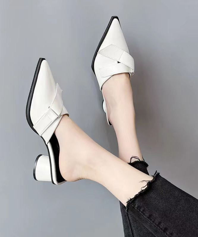 Black Chunky Faux Leather Splicing Slide Sandals Pointed Toe
