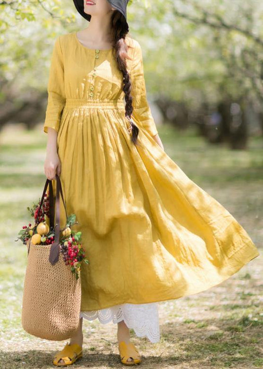 Diy Yellow Outfit O Neck Half Sleeve Loose Spring Dresses