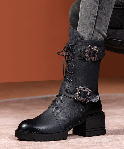 Green Cross Strap Splicing Chunky Boots