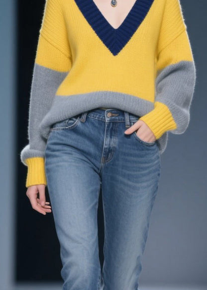 Diy Yellow Oversized Patchwork Sweater Winter