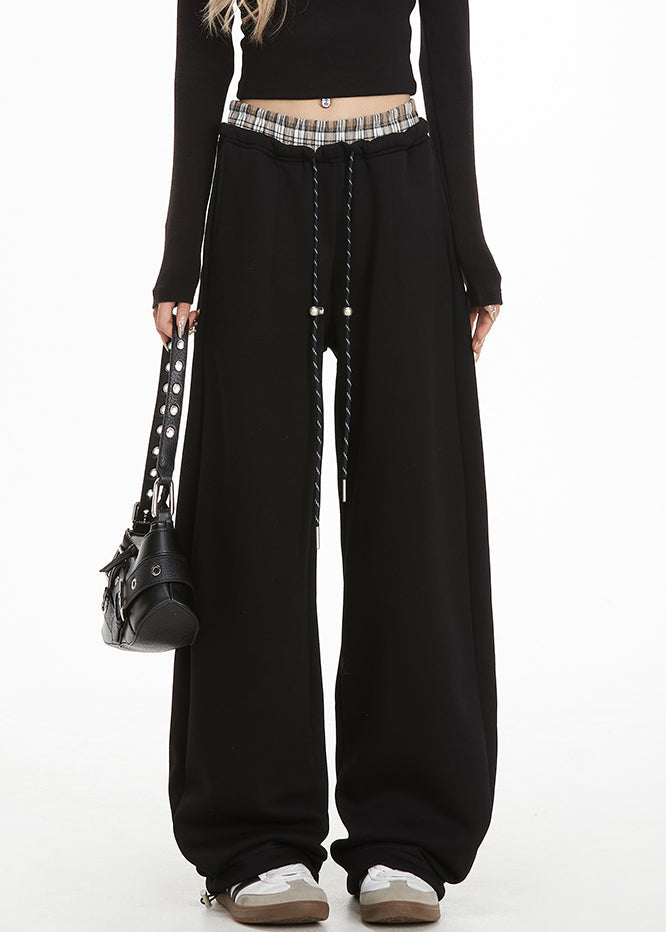 Black Elastic Waist Straight Pants Spring