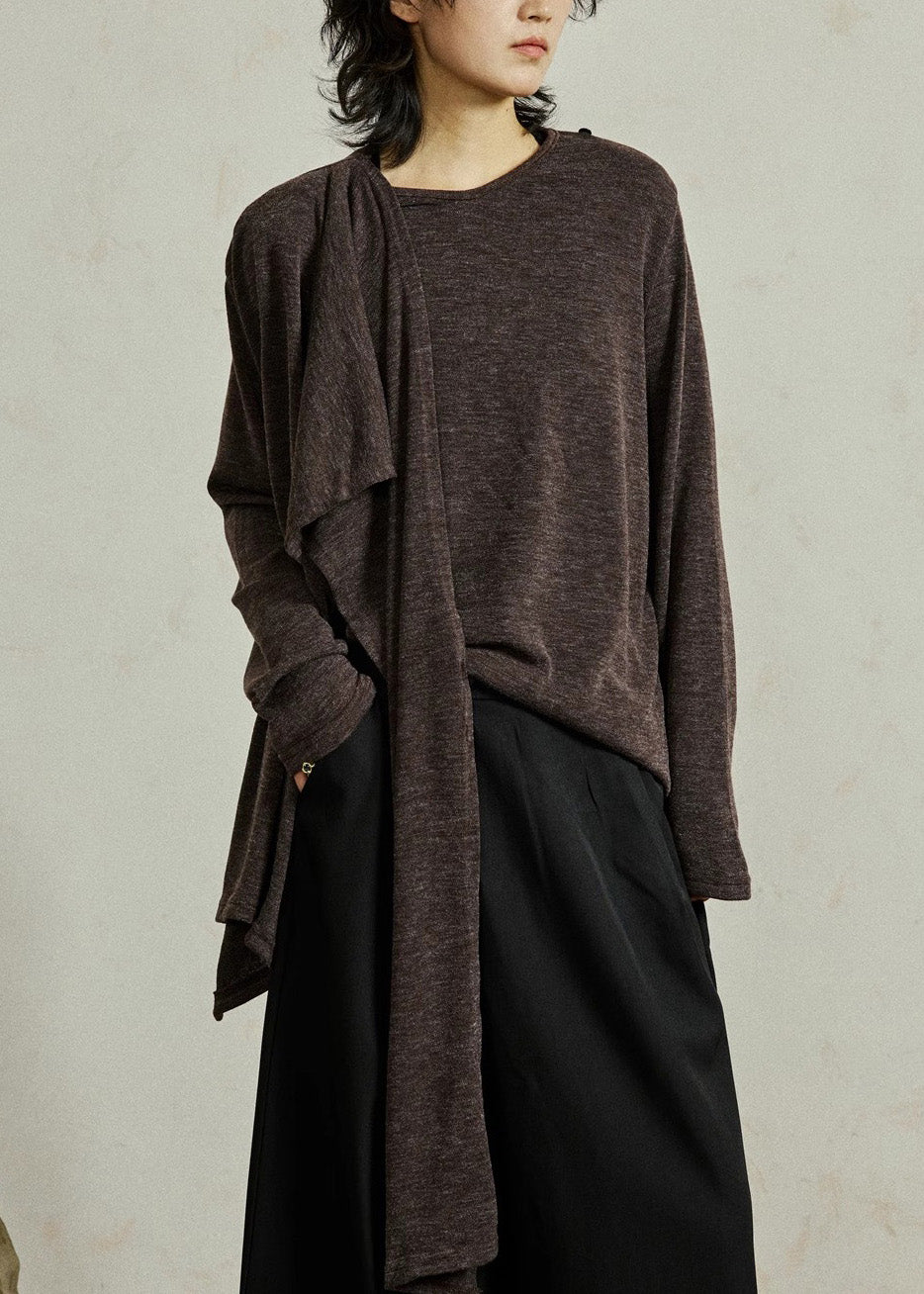 Coffee O-neck Cozy Cotton Top Fall