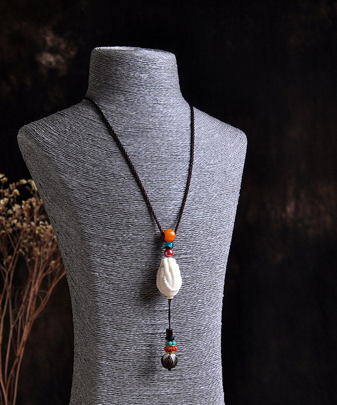 White Cotton 45% Linen 55% Beeswax Coloured Glaze Lotus Pendant Necklace