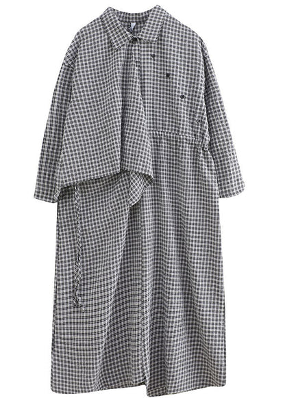 Fitted Black Plaidpeter Pan Collarbuttonasymmetrical Design Fall Holiday Dress Long Sleeve