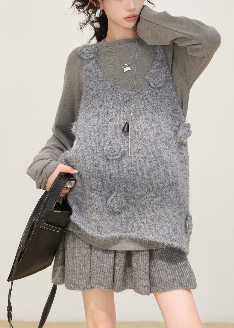 Art Grey Oversized Knit Vests Winter