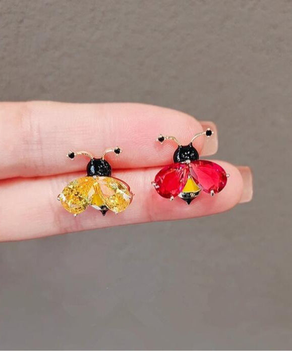Diy Yellow Alloy Crystal Little Bee Brooches