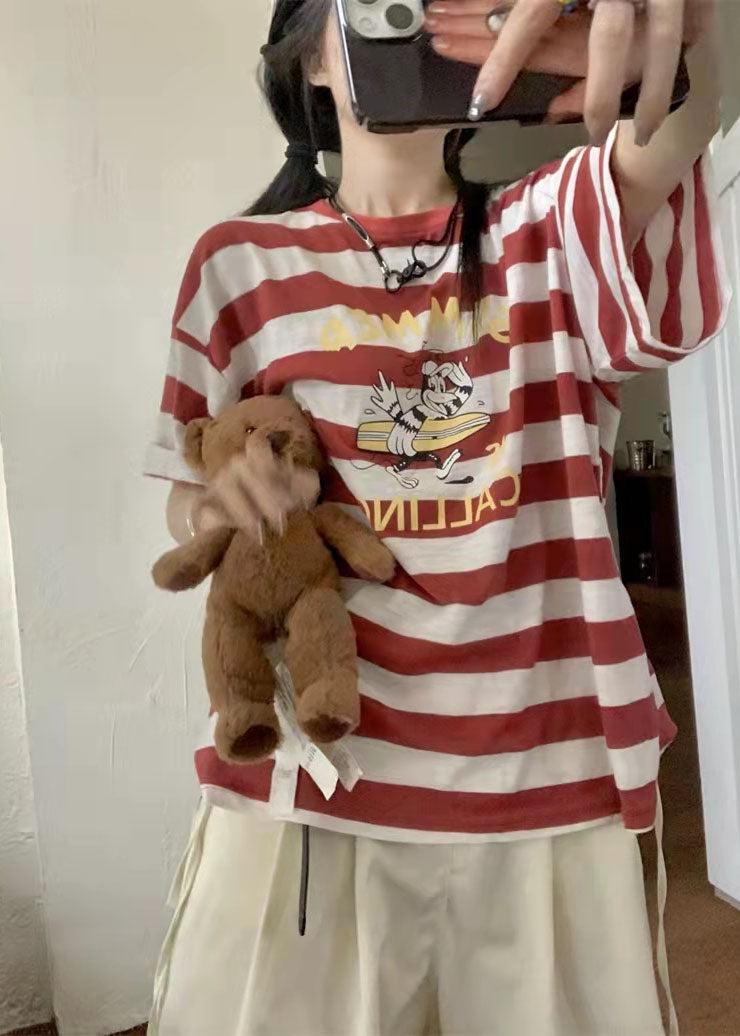 New Loose Cartoon Striped T-shirt