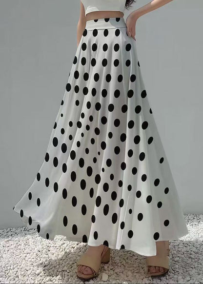 White Dot Print Exra Large Hem Chiffon Skirt Summer
