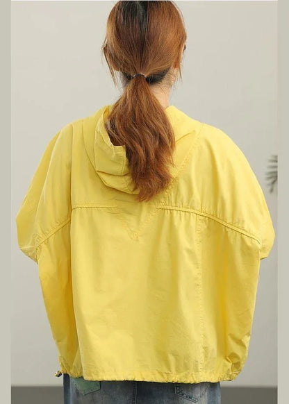 Modern Yellow Hooded Zippered Top Summer
