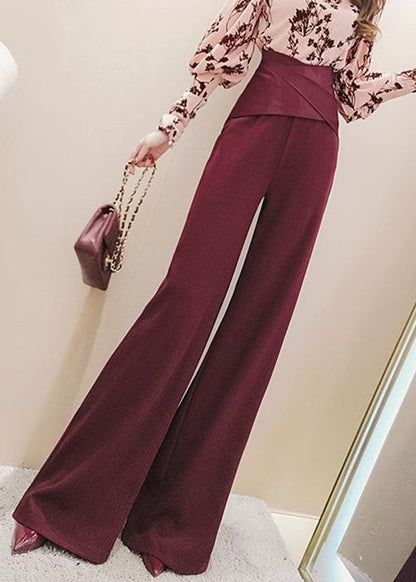 French Red High Waist Cotton Wide Leg Pants Spring