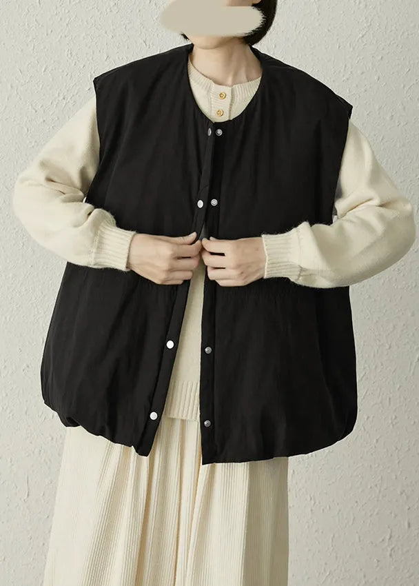 Brick Red Oversized Pockets Fine Cotton Filled Puffers Vests Winter