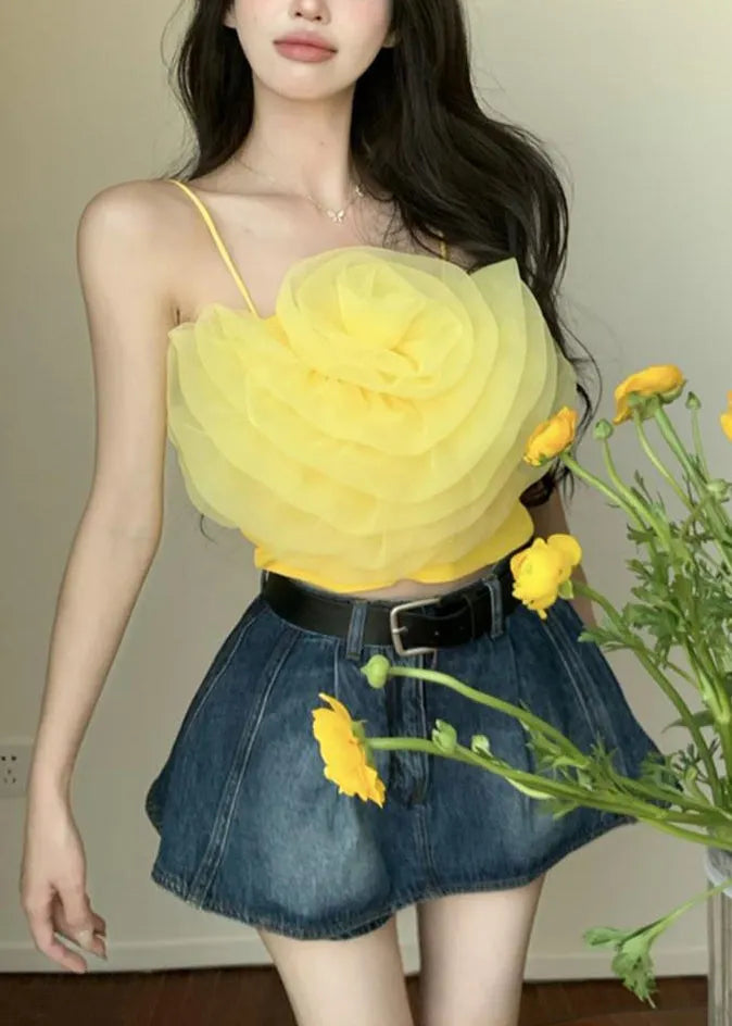 Yellow Chiffon Spaghetti Strap Tank Sleeveless
