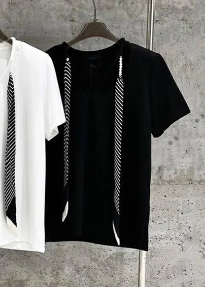 Grey Necktie Cotton T Shirts Summer