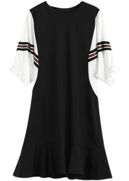 Black Patchwork Batwing Sleeve Summer Cotton Dress
