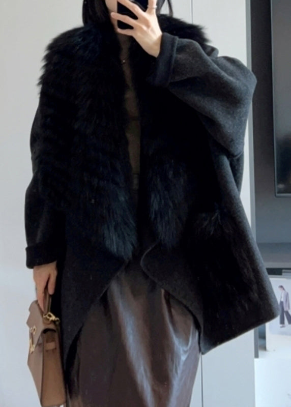 Camel Fur Collar Patchwork Long Woolen Coats Winter