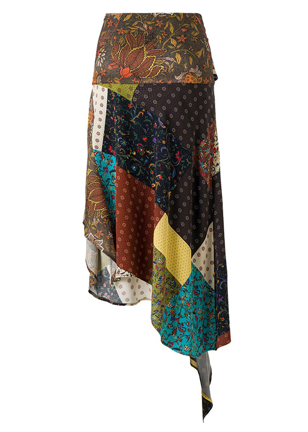 Asymmetrical Print Lace Up Cotton Skirt Summer