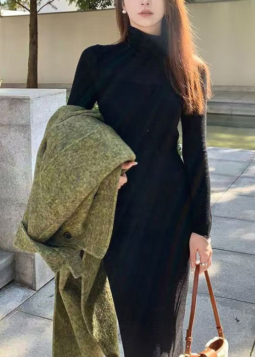 Slim Fit White Turtleneck Knit Long Dress Winter