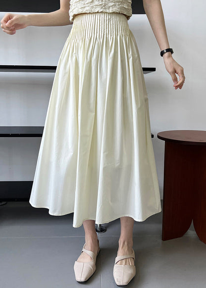 White Fine Cotton a Line Skirt High Waist Wrinkled Fall