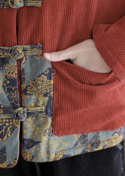 Brick Red Thick Fleece Wool Lined Corduroy Jackets Winter