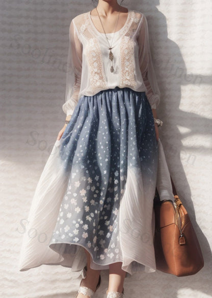 White Print Hollow Out Silk Robe Dresses Summer