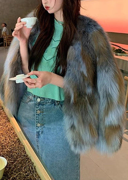 Blue Fox Collar Leather and Fur Coats Winter