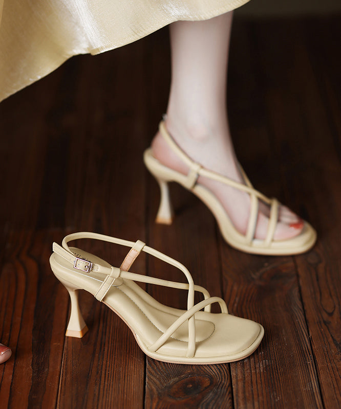 Splicing High Heel Sandals Beige Faux Leather Peep Toe