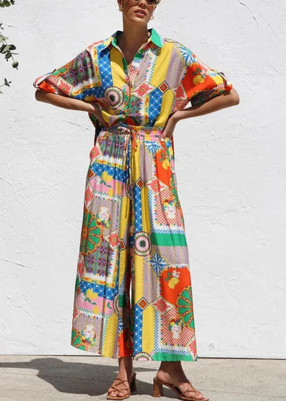 Print Shirts and Maxi Skirts Two Piece Set Short Sleeve