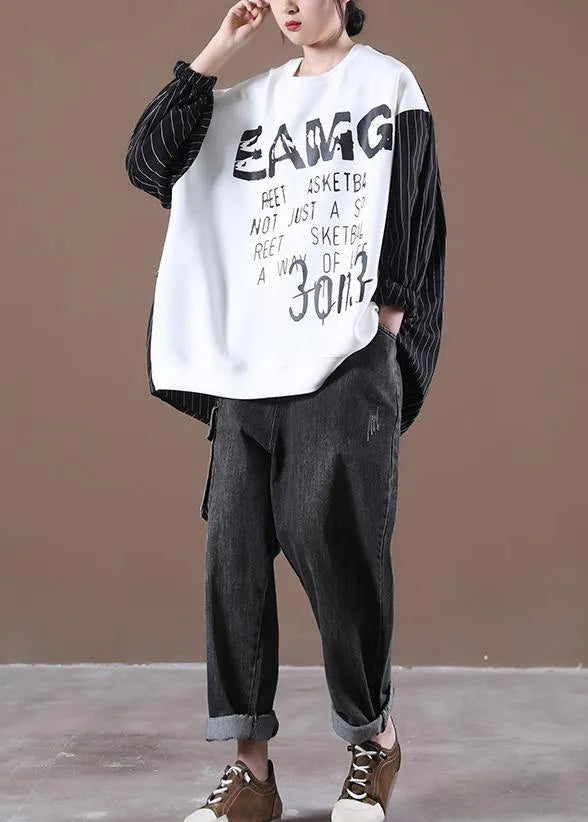 White Patchwork Autumn Tops