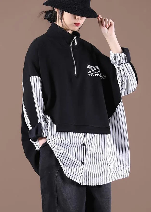 Patchwork Spring Organic Shirts Black Tops