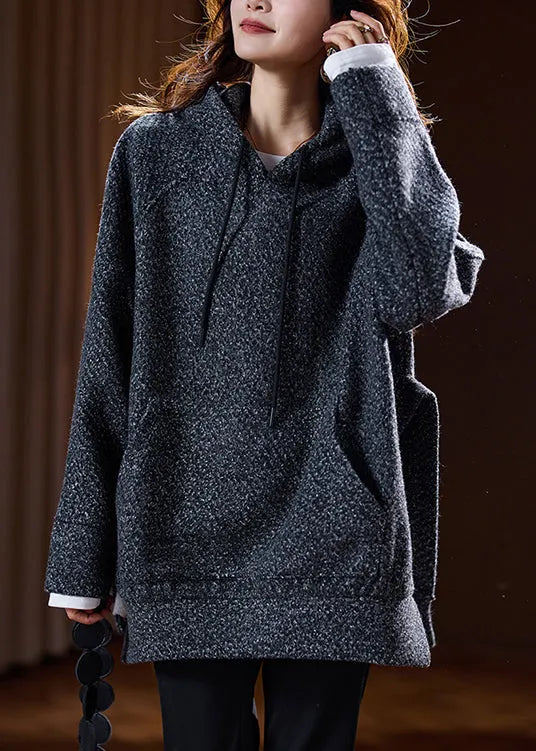 Coffee Hooded Side Open Cotton Sweatshirts Spring