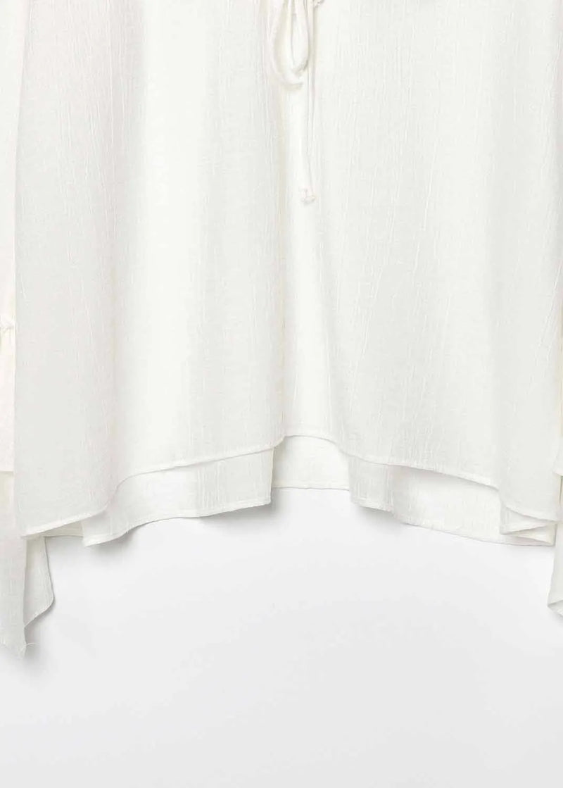 White V Neck Ruffled Patchwork Chiffon Top Fall