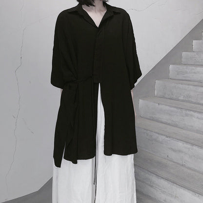 Diy Lapel Batwing Sleeve Blouses for Photography Black Top