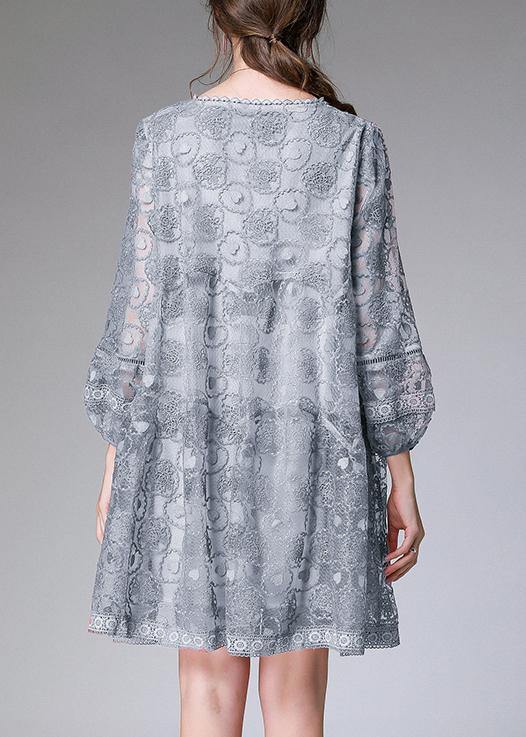 Grey Long Sleeve Lace Summer Maxi Dresses
