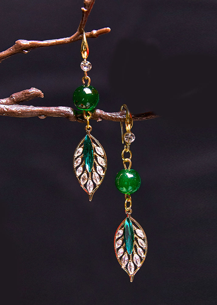 Turquoise Leaf Zircon Drop Earrings