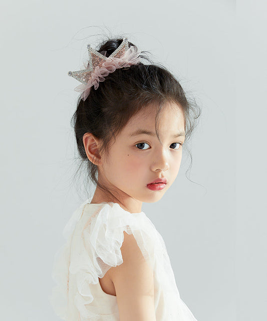 Art Pink Alloy Tulle Zircon Sequins Crown Hairpin