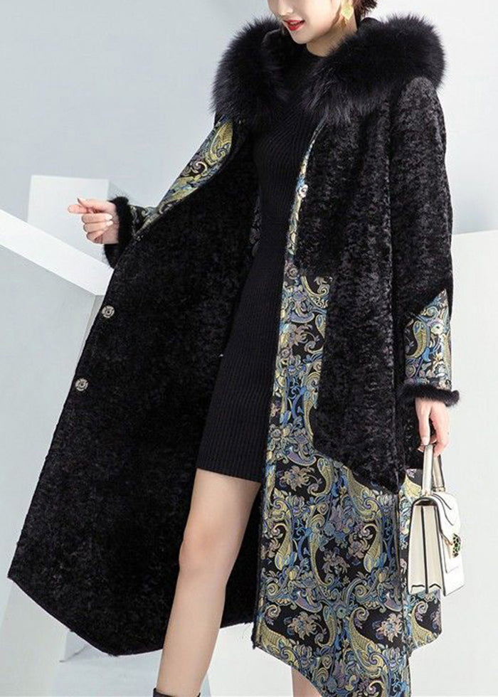 Black Fox Collar Patchwork Wear on Both Sides Cashmere Coat Winter