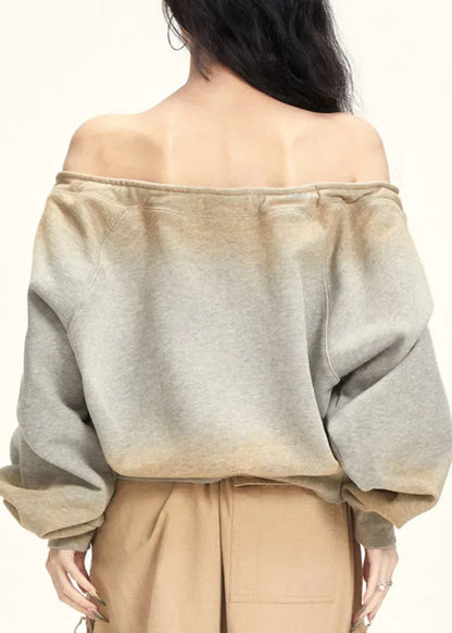 Grey Slash Neck Drawstring T Shirt Fall