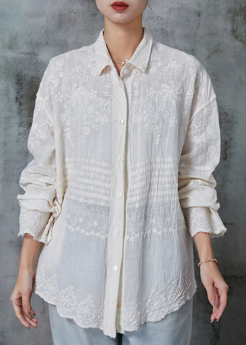 Apricot Embroidered Cotton Blouses Spring