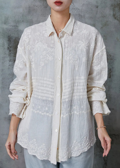 Apricot Embroidered Cotton Blouses Spring