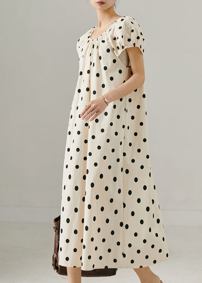 Apricot Oversized Dot Print Cotton Long Dress Summer